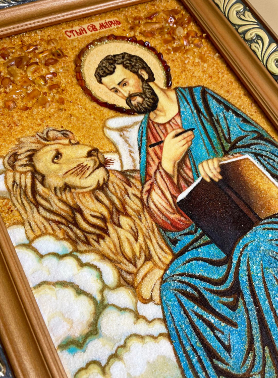 Икона Марк со Львом из янтаря