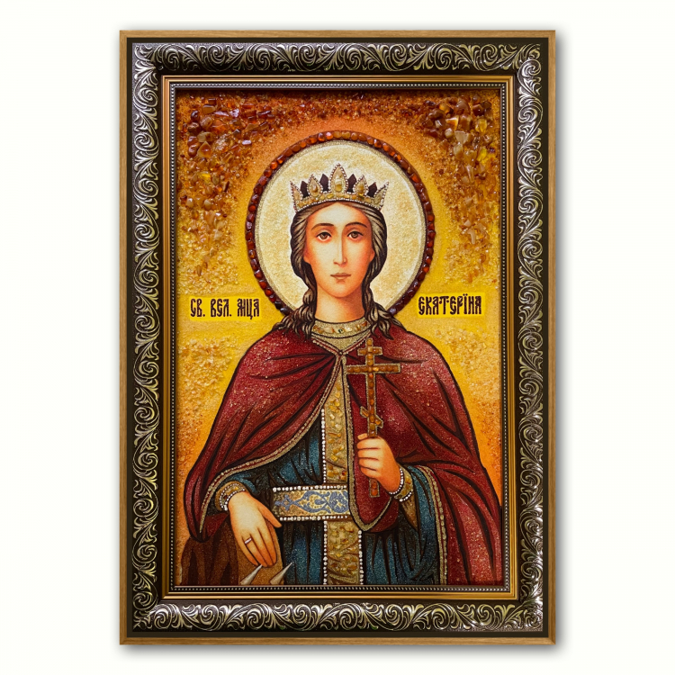 Икона Великомученица Екатерина Александрийская из янтаря