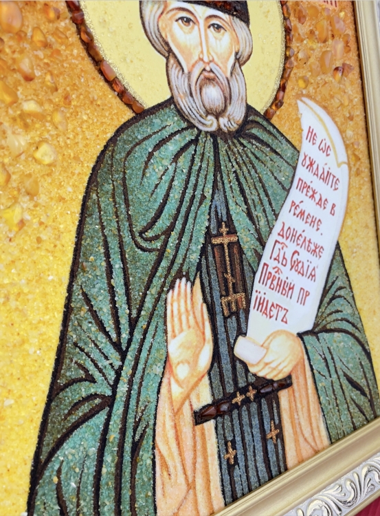 Икона Святой Преподобный Виталий из янтаря