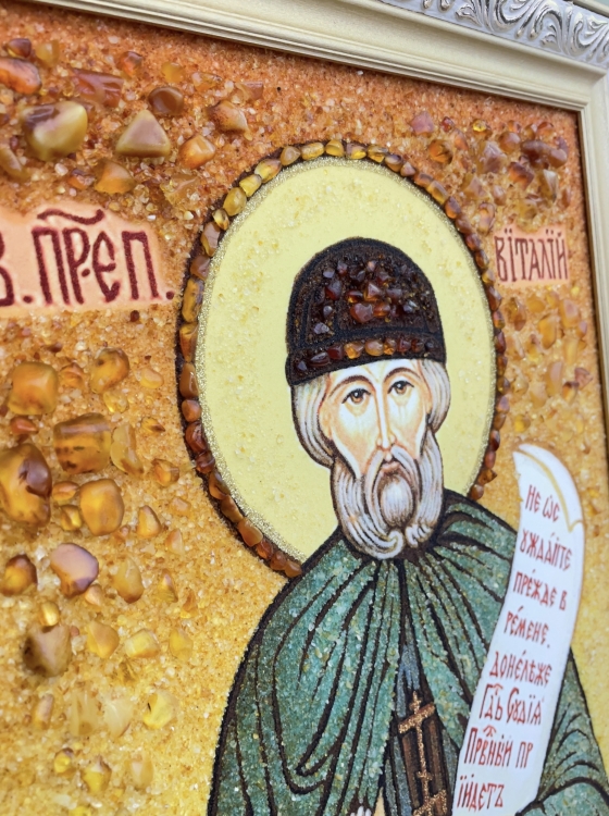 Икона Святой Преподобный Виталий из янтаря