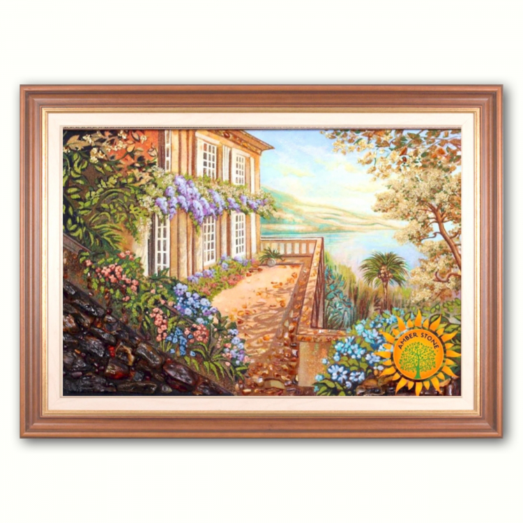 Пейзаж - Балкон с цветами из янтаря