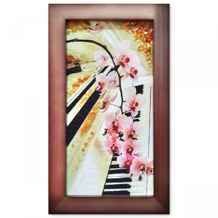 Картина Орхидея на пианино из янтаря