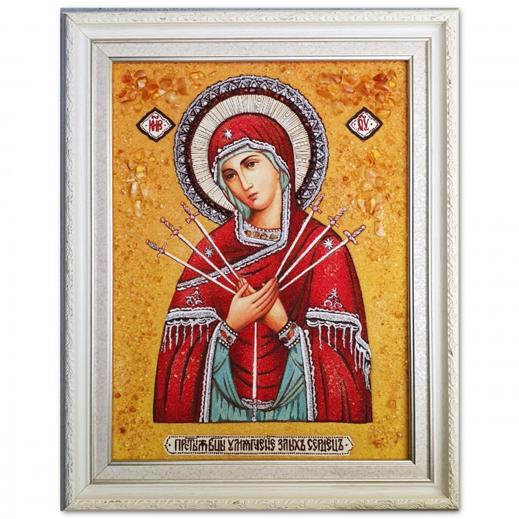 Икона Семистрельная (Умягчение злых сердец) из янтаря