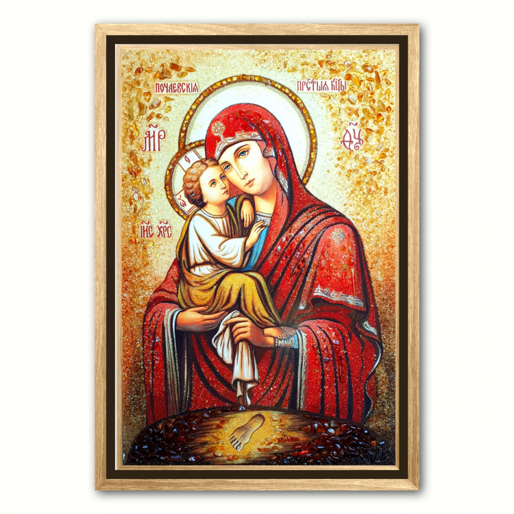 Икона Почаевская Пресвятая Богородица из янтаря
