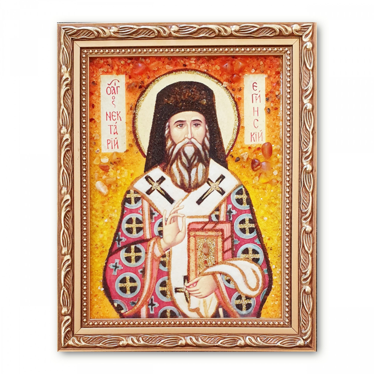 Икона Святитель Нектарий Эгинский из янтаря