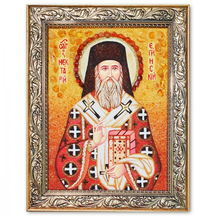 Икона Святитель Нектарий Эгинский из янтаря