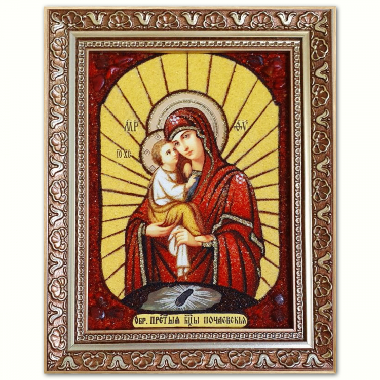 Икона Почаевская из янтаря