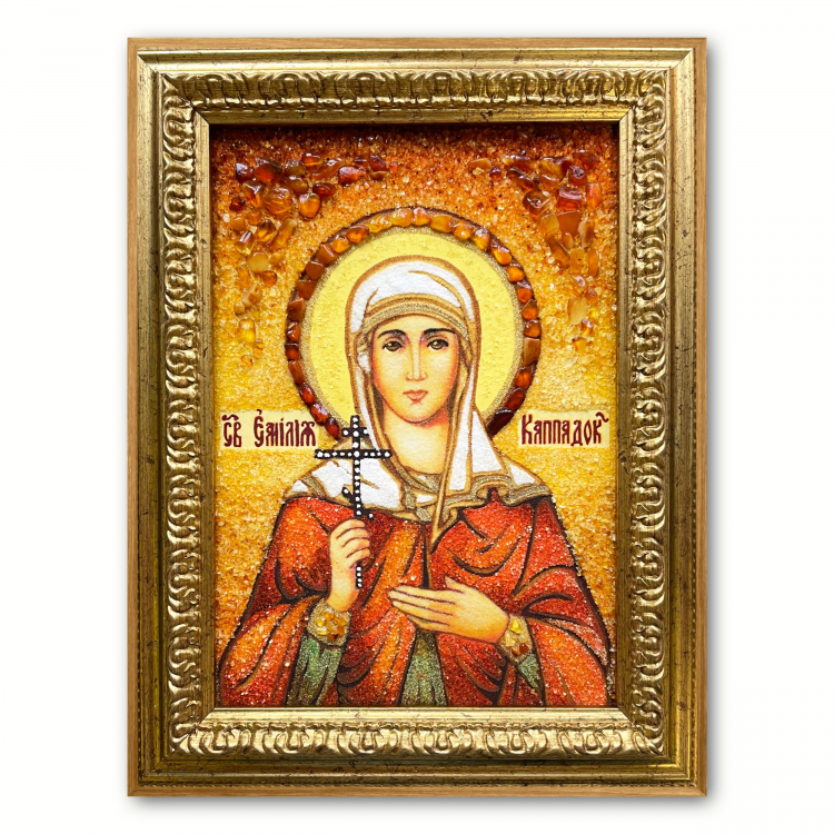 Икона Святая Емилия Каппадокийская из янтаря