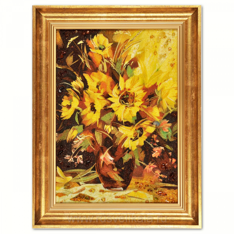 Картина Подсолнухи в янтарной везе из янтаря