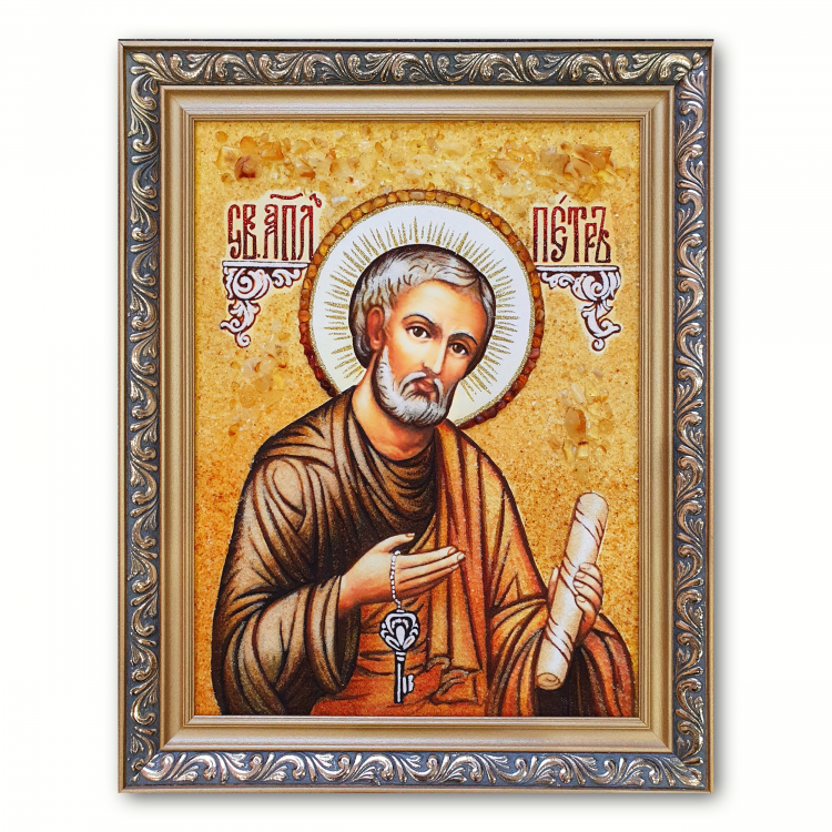 Икона Апостол Петр Первоверховный из янтаря