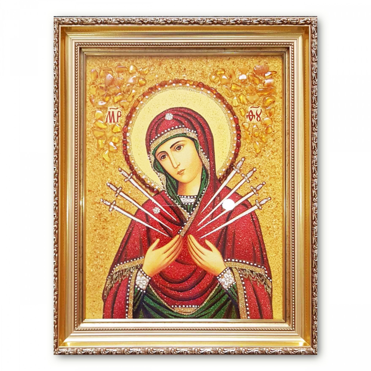 Икона Семистрельная Богородица из янтаря