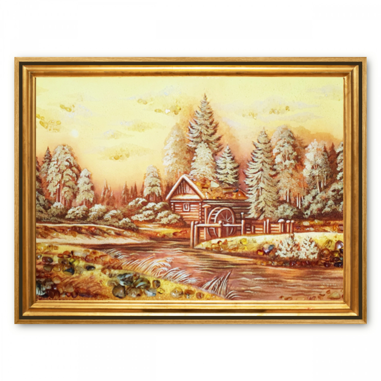 Пейзаж - Зимняя мельница из янтаря