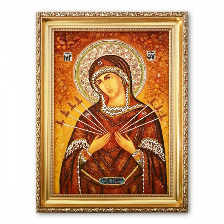 Православная Икона Семистрельная Богородица из янтаря