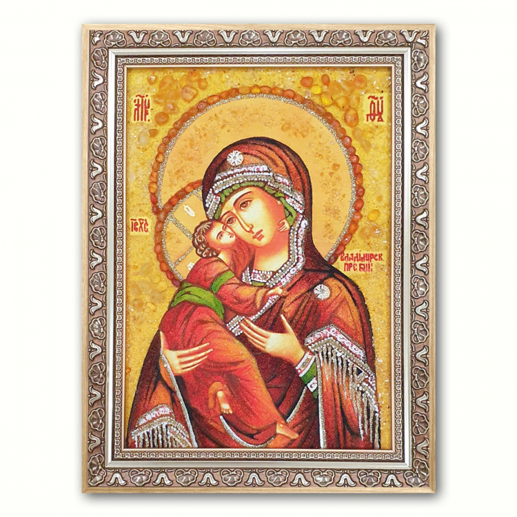 Икона Владимирская Богородица из янтаря