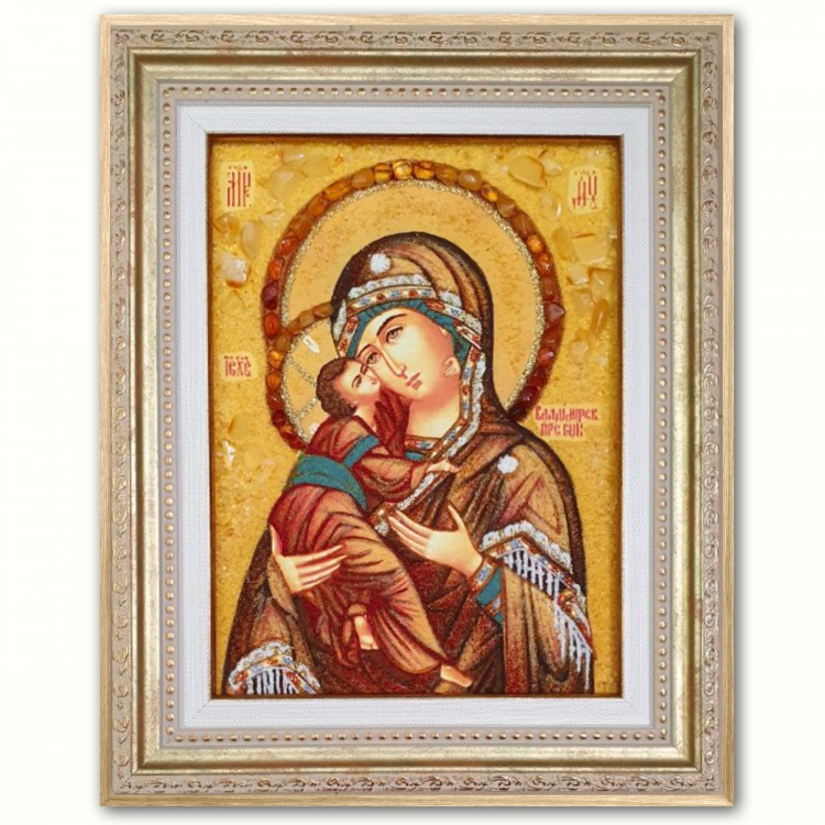 Икона Владимирская Богородица из янтаря