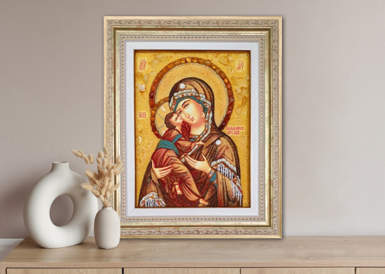 Икона Владимирская Богородица из янтаря