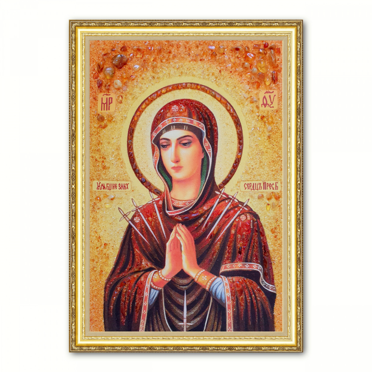 Икона Богородица Умягчение злых сердец из янтаря