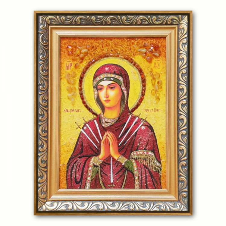 Икона Богородица Умягчение злых сердец из янтаря