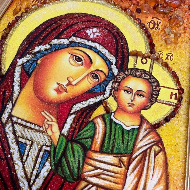 Икона Иисус Христос и Богородица Казанская из янтаря