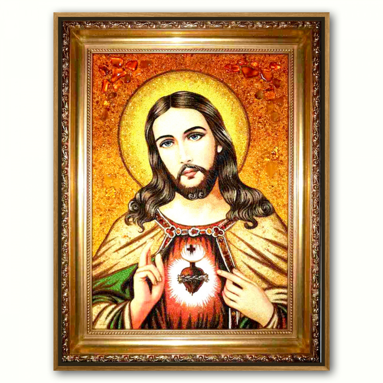 Икона Непорочное Сердце Иисуса из янтаря