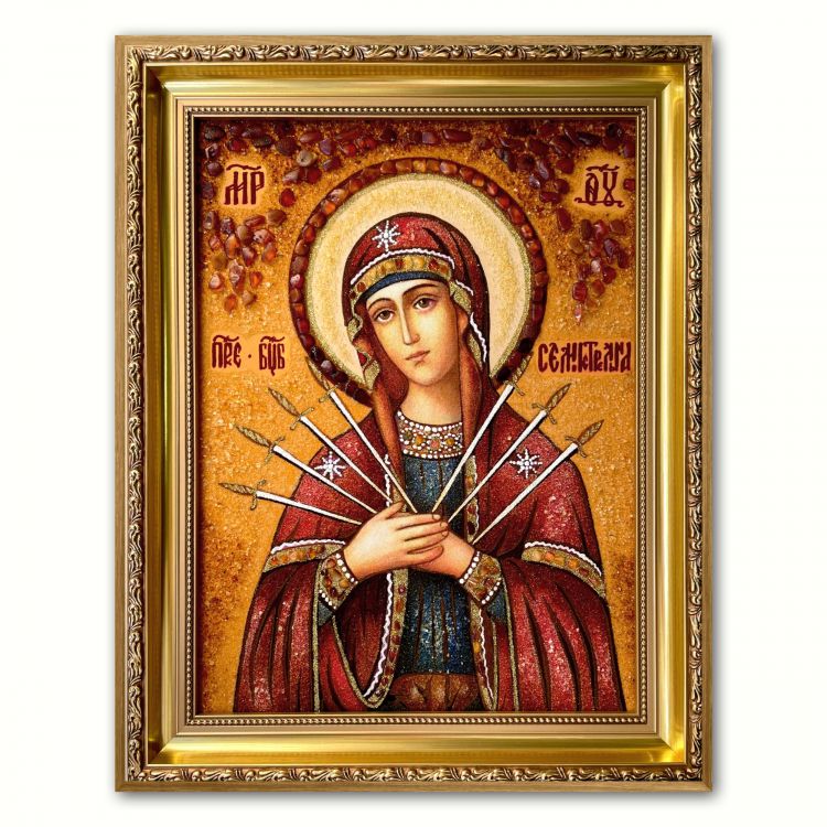 Святая икона Семистрельная Богородица из янтаря