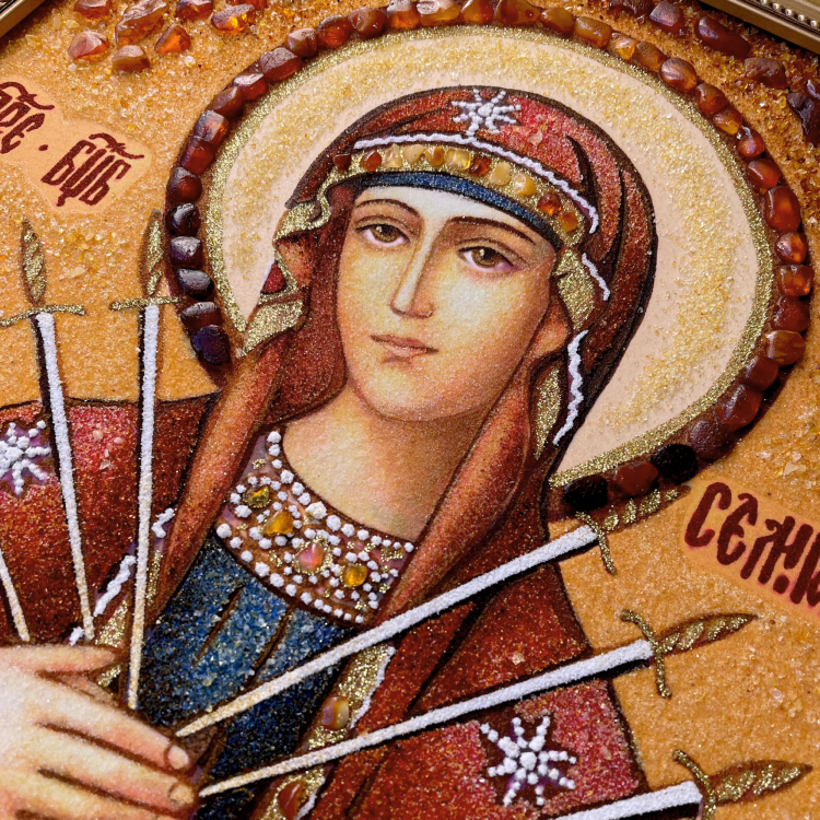 Святая икона Семистрельная Богородица из янтаря