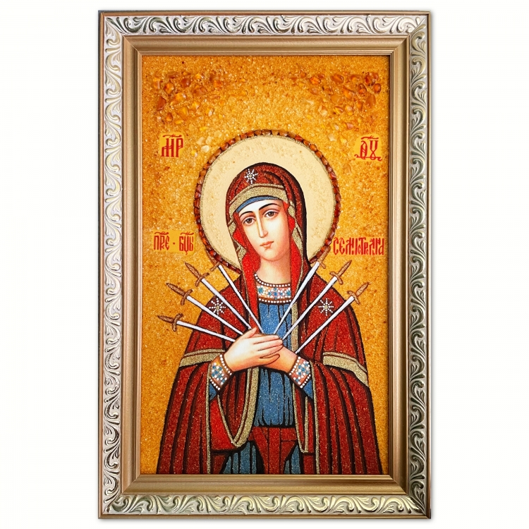 Святая икона Семистрельная Богородица из янтаря