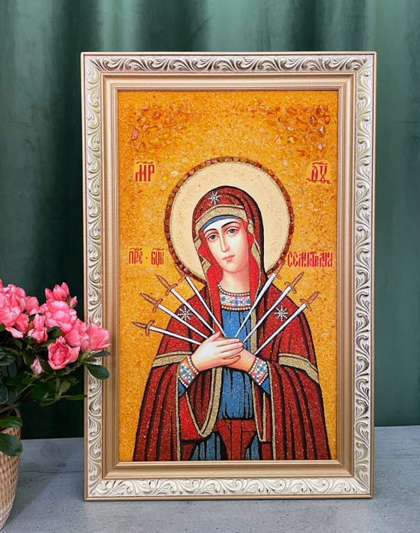 Святая икона Семистрельная Богородица из янтаря