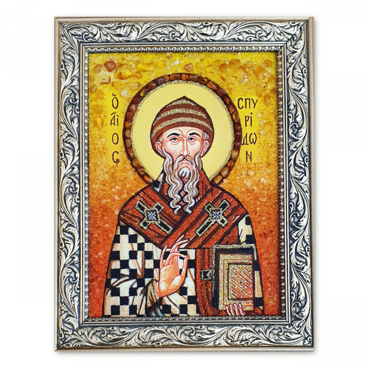 Икона Святой Спиридон Тримифунтский из янтаря