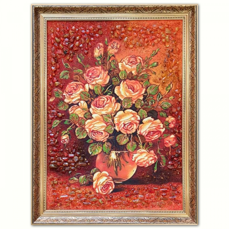 Картина Букет роз в вазе из янтаря