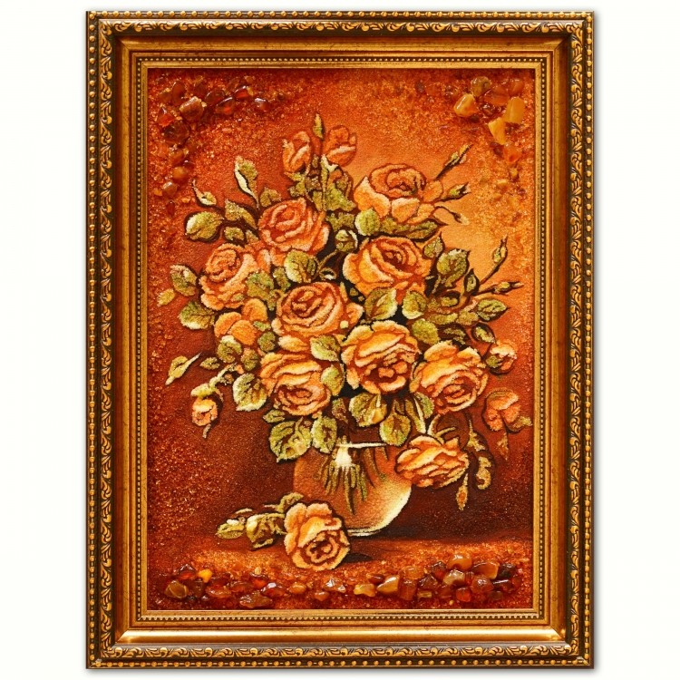 Картина Букет роз в вазе из янтаря
