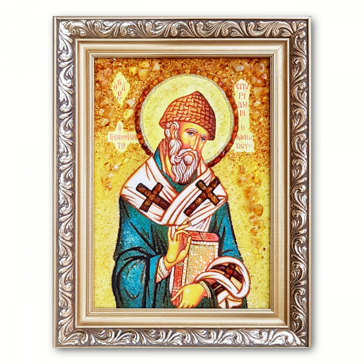 Икона Преподобный Спиридон Чудотворец из янтаря