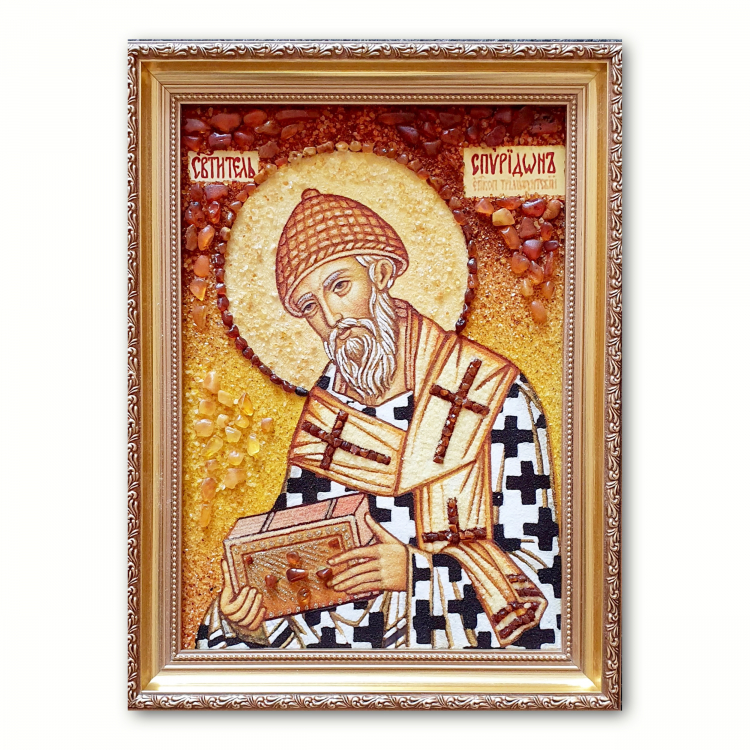 Икона Преподобный Спиридон Чудотворец Тримифунтский из янтаря