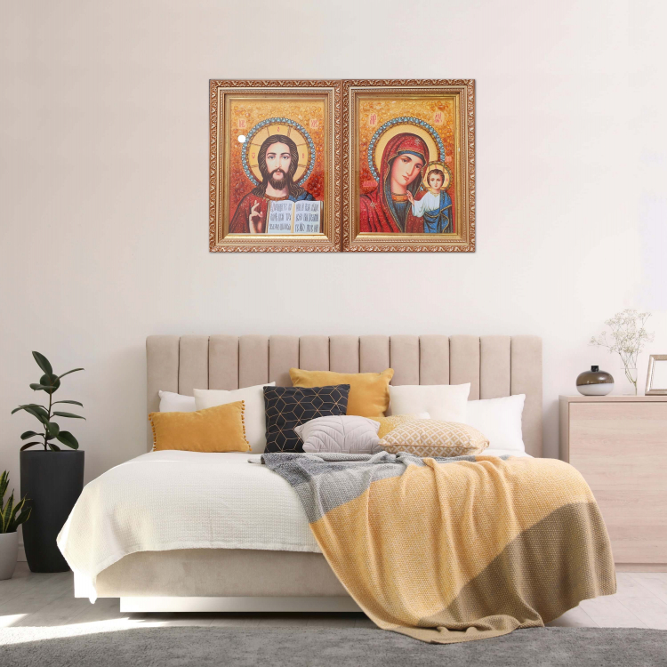 Пара Казанская - иконы из янтаря