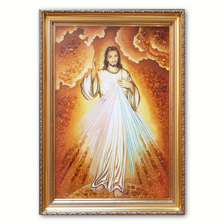 Католическая икона Милосердие Божие из янтаря