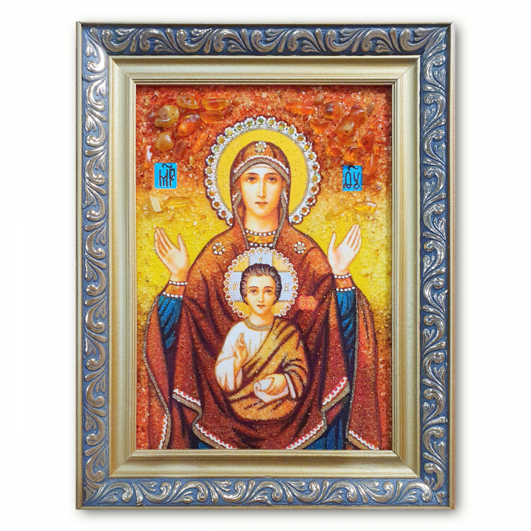 Икона Богородица Знамение из янтаря