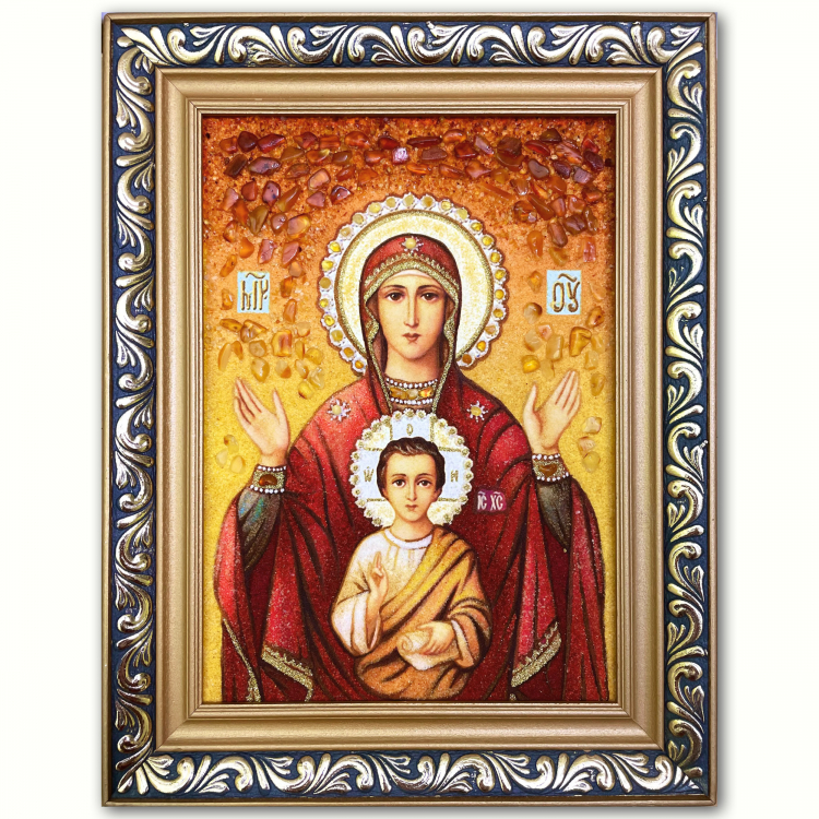 Икона Богородица Знамение из янтаря