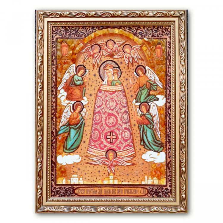 Икона Богородица Прибавление ума из янтаря