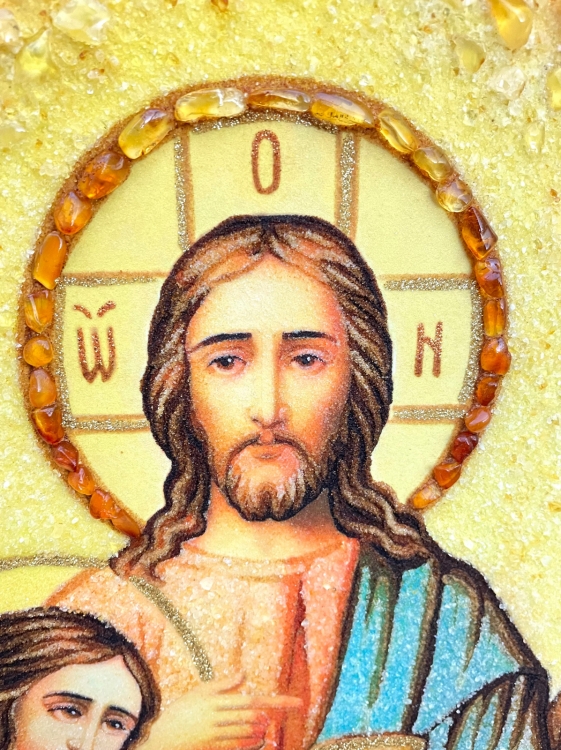 Православная икона - Тайная Вечеря (красные шторы) из янтаря