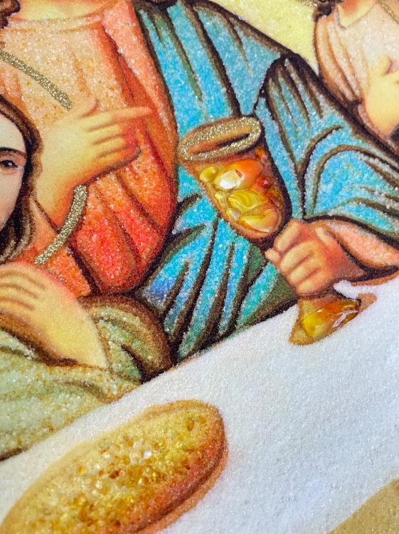 Православная икона - Тайная Вечеря (красные шторы) из янтаря