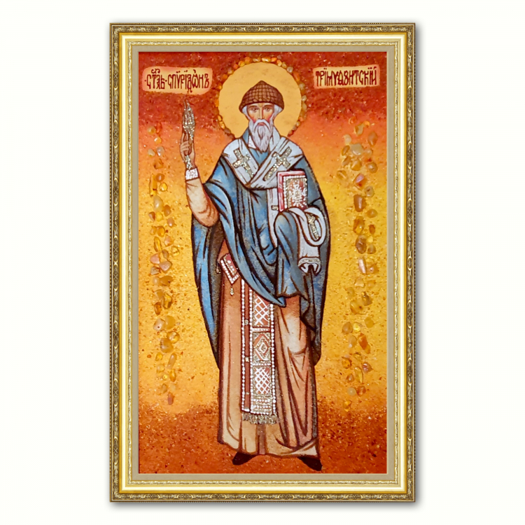 Икона Спиридон Чудотворец Тримифунтский из янтаря