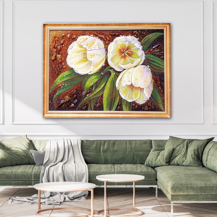 Картина Белые тюльпаны из янтаря