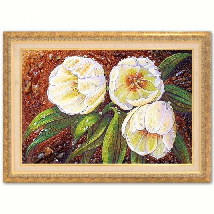 Картина Белые тюльпаны из янтаря