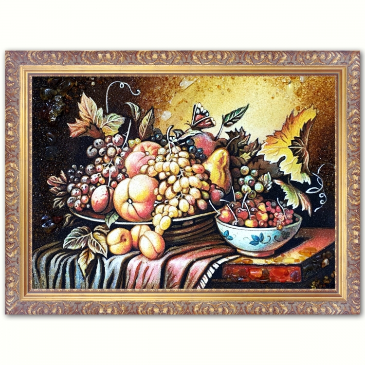 Картина Тарелка с фруктами из янтаря