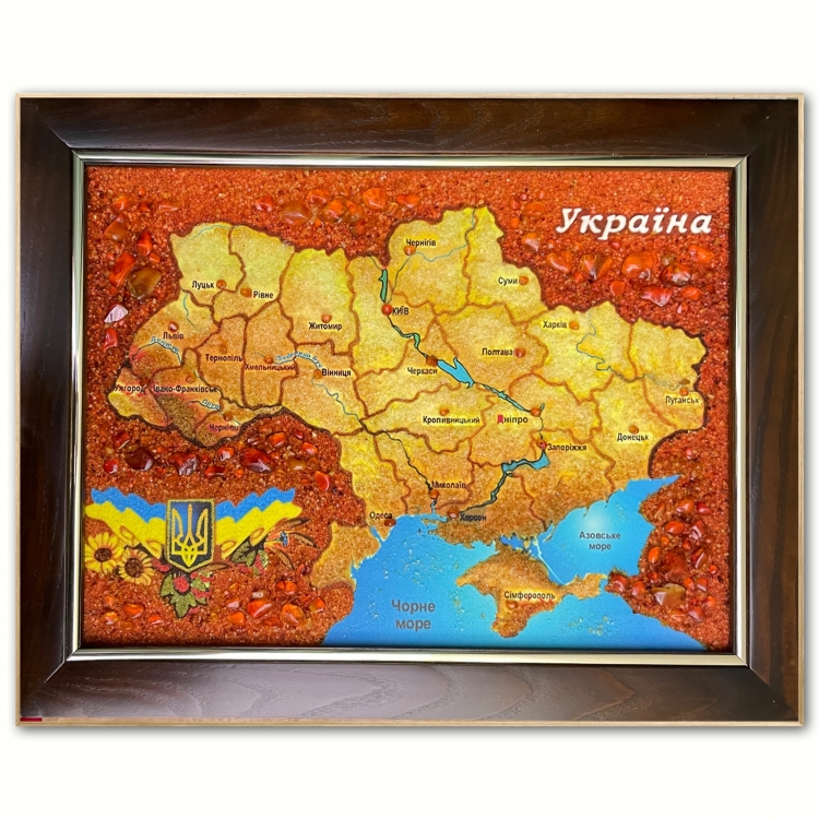 Картина Карта Украины (светлая) из янтаря