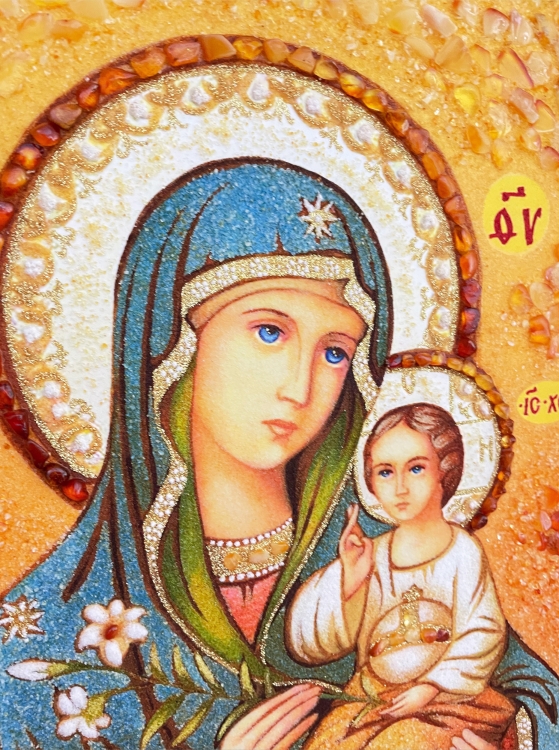 Икона Образ Богородицы Неувядаемый Цвет из янтаря