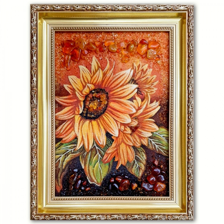 Картина Три подсолнуха из янтаря