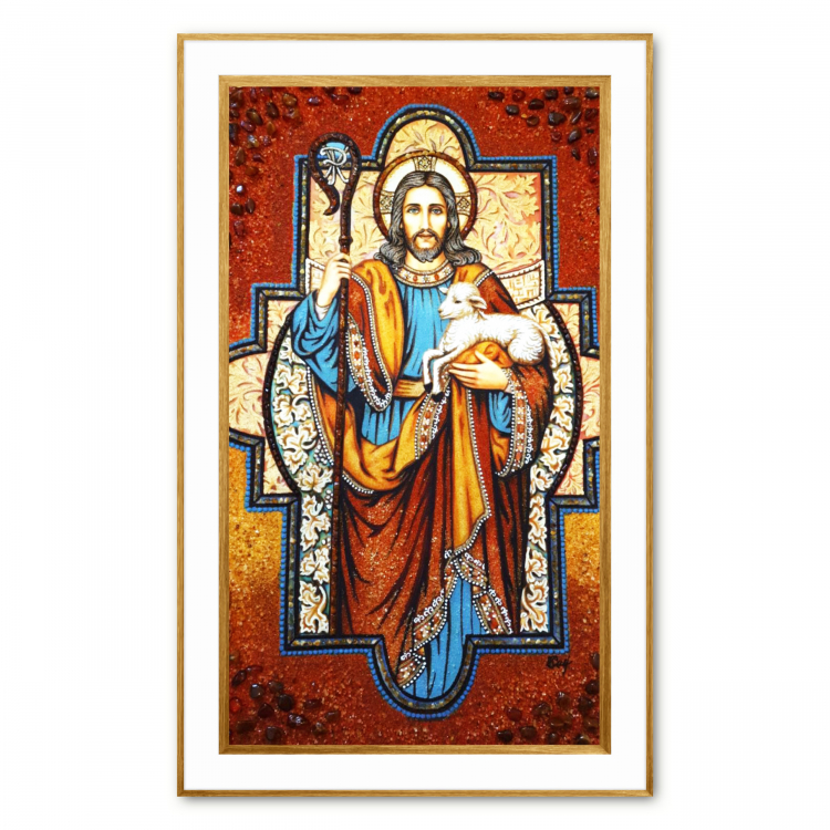 Икона Добрый Пастырь из янтаря