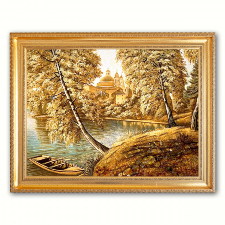 Пейзаж - Лодочка на озере из янтаря