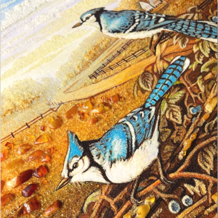 Картина Голубые сойки из янтаря